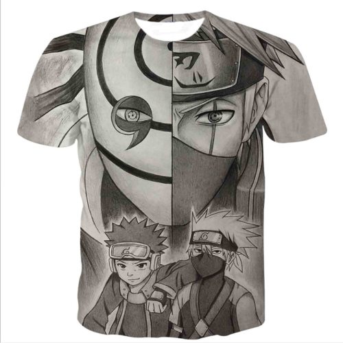 Anime t shirt Summer Top Tees Fashion Style t-shirt Gray Naruto 3D Printing Outwear Short Sleeve Plus Size 5XL