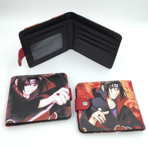 Naruto Anime Akatsuki Uchiha Itachi Synthetic Leather Short Wallet One Piece Card Holder Purse for Cool Design Cosplay Gift