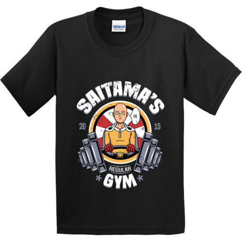 100% Cotton,Children Saitama's G Y M One Punch Man Funny T-shirt Kids Summer Anime Clothes Boys Girls Tops T shirt,GKT017