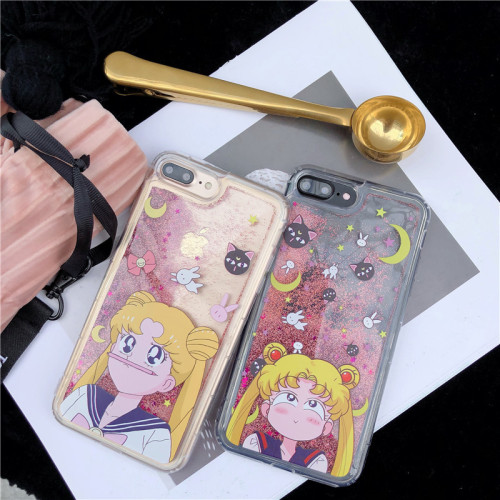Japanese Anime Sailor Moon Transparent Soft Phone Case For iPhone 7 7 Puls 6S 7 8 Puls X XS Cases Gitter Liquid Quicksand