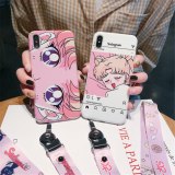 Sailor Moon neck rope fashion soft cover for Apple Mobile phone case for iPhone 6 6s 7plus 8 8plus X 10 XR XS MAX