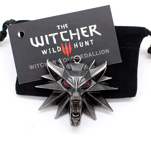 witcher 3 pendant necklace animal wolf head necklace 1 bag 1 card original quality wholesale