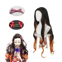 Japan Anime Demon Slayer Kimetsu no Yaiba Kamado Nezuko Cosplay Costume Wig Anime hair Headwear bamboo Pro Free wig cap