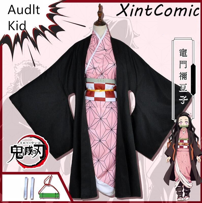 Anime Cosplay Demon Slayer Kimetsu No Yaiba Kamado Nezuko Cosplay Costume For Women Kids Set Kimono