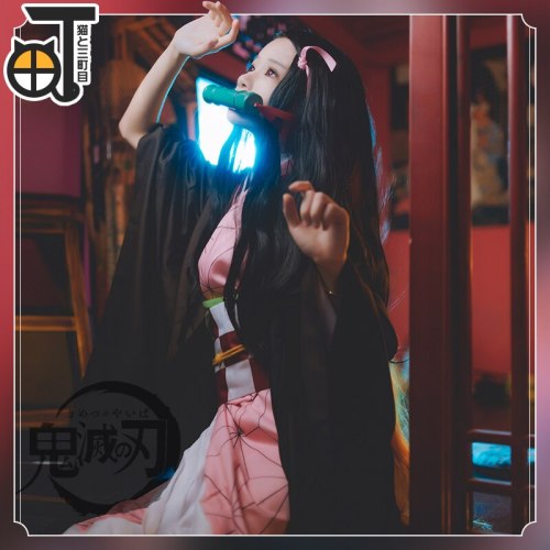 Anime Demon Slayer: Kimetsu no Yaiba Kamado Nezuko Cosplay Costumes Women Kimono Uniform Outfit Halloween Party Costumes