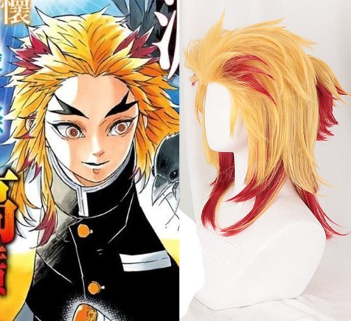Japan Anime Demon Slayer: Kimetsu no Yaiba Rengoku Kyoujurou cosplay wig Rengoku Kyoujurou role play yellow styled hair wig