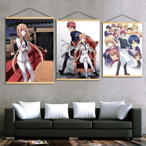 Home Decor Hanging Pictures Printed Shokugeki No Soma Comic Nordic Posters Wall Art Pop Wooden Scroll Canvas Paintings Boys Room