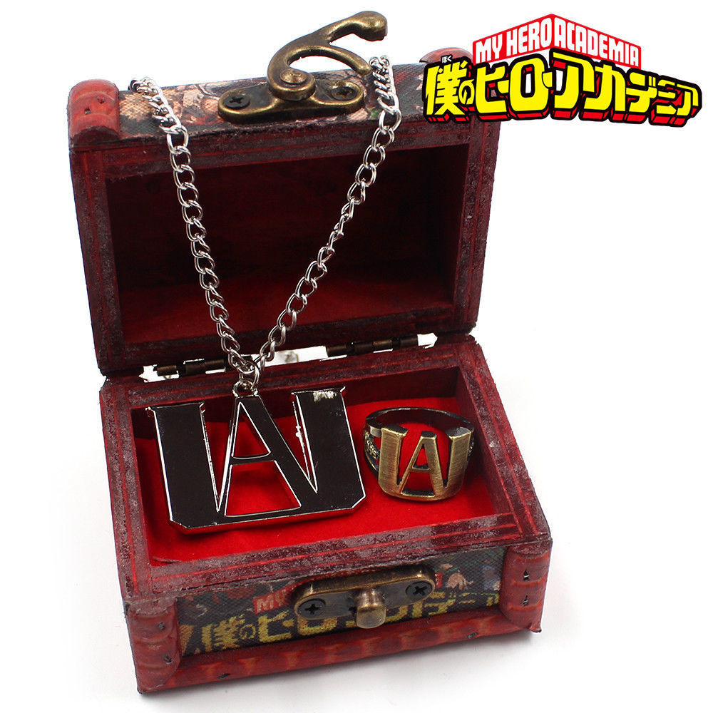 2pcs New Anime My Hero Academia Metal Necklace Ring Pendant Box Cosplay With Gift Box Cosplay