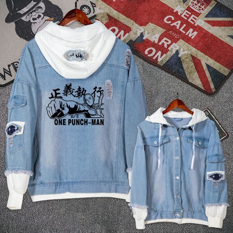 Japan Anime One Punch Man Saitama Jacket Women Men Casual Jeans