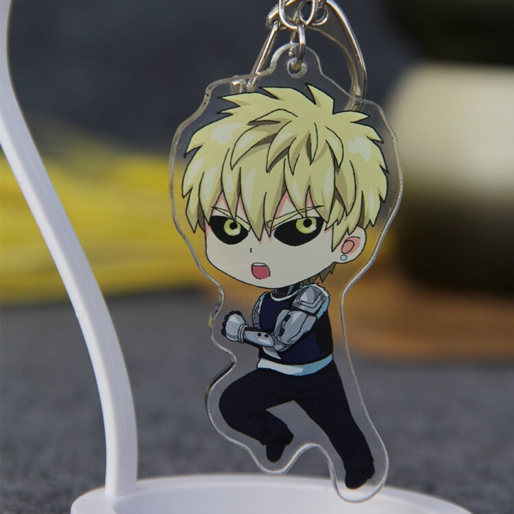 Anime One Punch Man Genos Saitama Cosplay Acrylic Keychain School Bag Phone Pendant Keyring Decor Key