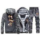 Japan Cartoon One Piece And One Punch Camouflage Warm Jackets Sportswear Thick Coat+Pants 2 Piece Set