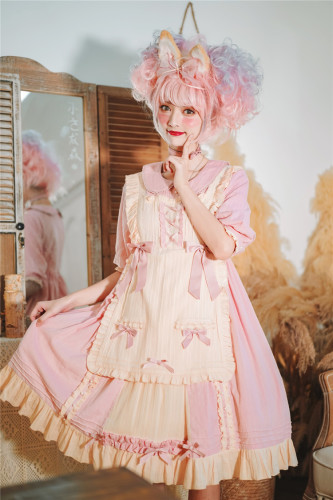 Doll collar design Sweet cream dress lovely bow lolita spring and summer
