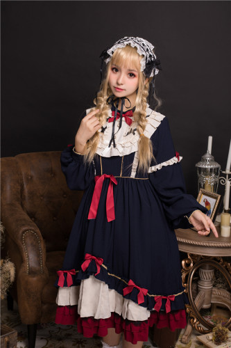 Princess Style 2019 hot style's new solid color a-line dress is A little high-waisted lolita dress