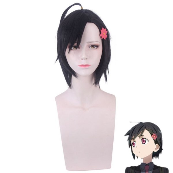 Anime ID:INVADED Koharu Hondomachi Women Black Short Wig Cosplay Costume Heat Resistant Synthetic Hair Wigs ( No Headwear ）