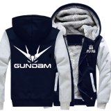 New Men's Thicken Hoodie Winter Zipper Jacket Anime Gundam Printed Sweatshirts Coat Long Sleeve Casual Unisex Fleece Hooded