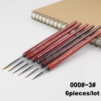 6pieces /lot 000#~3# Model DIY Pen Pointed Painting Brush Outline Pen Combo for Gundam Model Building Military Model Tool