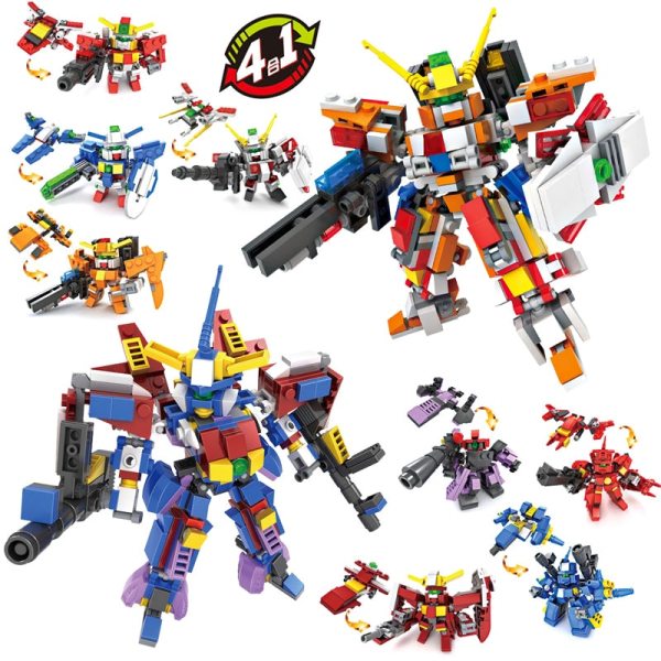 4 in 1 Transform Gundam Warrior Toy Block Action Figure Gundam Model Compatible Lego Jigsaw Robot Toy