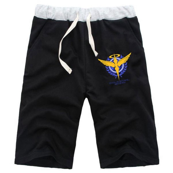 Men Anime GUNDAM Celestial Being Straight Shorts Knee Length Cotton Casual Beach Fitness Short Pants Sweatpants Pockets Trousers