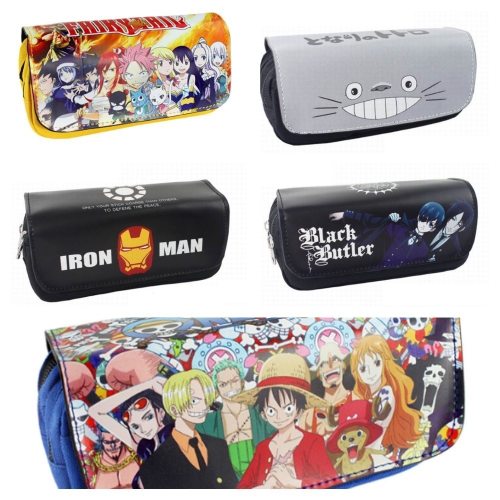Comic One piece/One punch Man/Fairy Tail/Totoro/ Black Butler/Deadpool Double-deck Zipper PU Pencil Bag Case Nylon Wallet