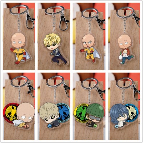 10 pcs/lot Anime One Punch Man Acrylic Keychain Toy Figure Saitama Bag Pendant Double sided Key Ring Gifts