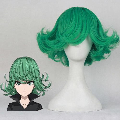 One Punch Man Tatsumaki Cosplay Wig 30cm 11.81'' Short Curly Wavy Heat Resistant Synthetic Hair Anime Costume Party Wig Green