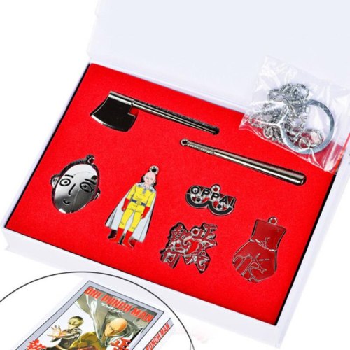 7Pcs/Set New13*18*3cm One Punch Man Metal Weapon Oppai Alloy Figures Japan Cosplay Weapon Sets Collection Toy with Nice Box Gift