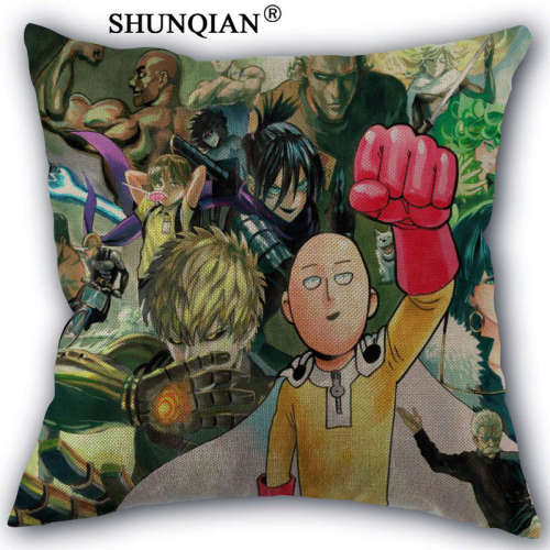 Linen Cotton ONE PUNCH-MAN Pillow Cover Custom Print Home Decorative Pillows Cases 45x45cm one side Y517-19