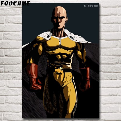 FOOCAME ONE PUNCH MAN Anime Posters and Prints Silk Decorative Pictures Art Wall Home Decor Bedroom Room Decoration Painting