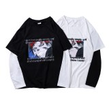 Men's Long-Sleeved False Two Pieces Harajuku Patchwork T-shirt Japanese Anime Naruto Sasuke Tops Unisex Couple T Shirt Mens 5XL