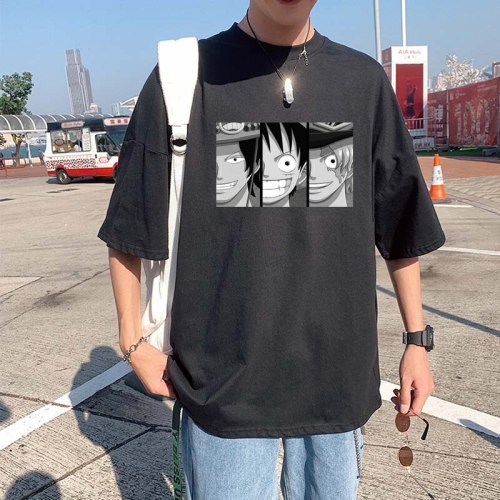 Japanese One Piece Anime Print Men's Fashion Round Neck Short Sleeve tshirt Unisex Loose Hip hop Shirt Streetwear man's t shirt