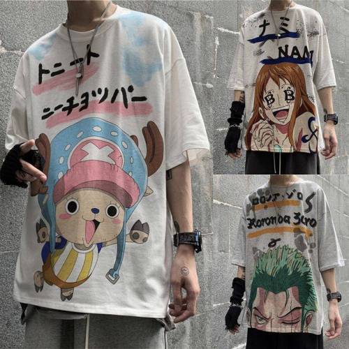 One Piece Tshirt Streetwear Casual Loose Cartoon Roronoa Zoro T shirt Funny High Street Top Tees Hip Hop Japan Chopper T shirt