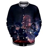 Anime Sword Art Online Baseball Jacket Coat Sweatshirt Button Up Shirt for Men Women Kids Clothes Clothing SAO Kirito Asuna