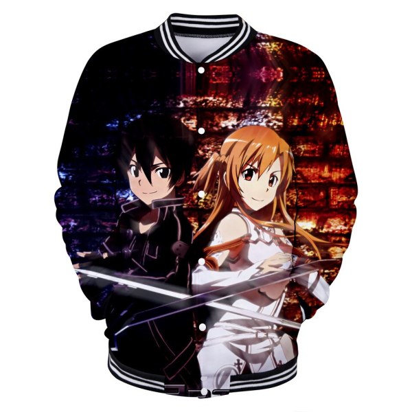 Anime Sword Art Online Baseball Jacket Coat Sweatshirt Button Up Shirt for Men Women Kids Clothes Clothing SAO Kirito Asuna