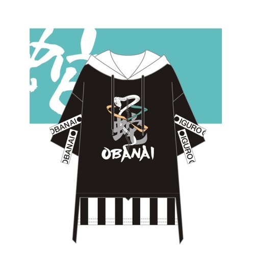 Anime Demon Slayer Kimetsu no Yaiba T-shirt Iguro Obanai Cosplay Costumes Unisex Short Sleeve Tee Top Cotton Shirt Hooded