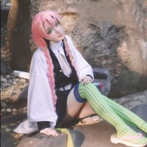 Anime Demon Slayer Kimetsu no Yaiba Kanroji Mitsuri Halloween Cosplay Costume Dress Socks Pink Wig Women Girl Japan Kimono