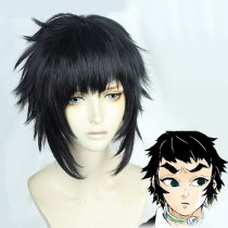 Anime Comic Demon Slayer Kimetsu no Yaiba Cosplay Wigs Kaigaku Cosplay Wig Heat Resistant Synthetic Wig Black Short Hairs Wigs