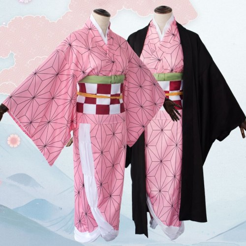 Anime Costume Demon Slayer Cosplay Nezuko Kimono Costume Women Kimetsu No Yaiba Women Pink Kimono Halloween Cosplay