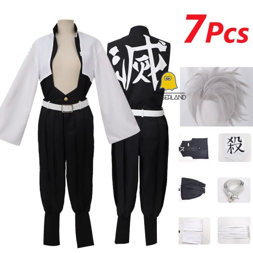 7 PCS Shinazugawa Sanemi Cosplay Costume Demon Slayer Wind Kimetsu No Yaiba Kisatsutai Hashira Uniform Sexy Halloween Party Suit