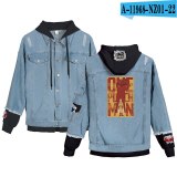 Anime One Punch Man Winter Mens Jackets and Coats Saitama Oppai Hooded Denim Jacket Fashion Mens Jean Jacket Outwear Male Cowboy