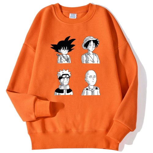 Naruto Goku Luffy One Punch Man Cartoon Men Hoodies Autumn New Fashion Clothes O-Neck Pocket Hoodie Autumn Fleece Pullover Men's