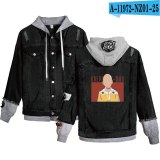 Anime One Punch Man Winter Mens Jackets and Coats Saitama Oppai Hooded Denim Jacket Fashion Mens Jean Jacket Outwear Male Cowboy