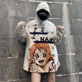 Fashion Men Women Fleece One Piece Hoodies Japan Cartoon Sweatshirts Loose Hip Hop Streetwear Style Autumn Winter Casual Coats