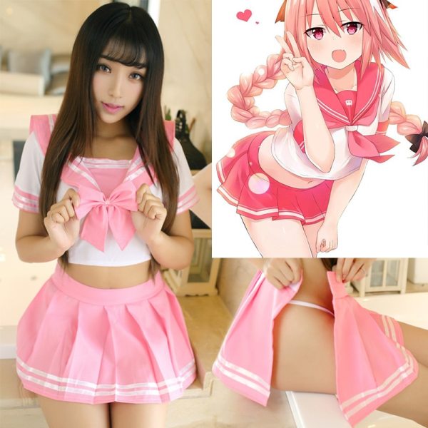 Fate/Grand Order Fate Apocrypha Rider Astolfo Cosplay JK School Uniform Sailor Suit Women Fancy Outfit Anime Halloween Costume