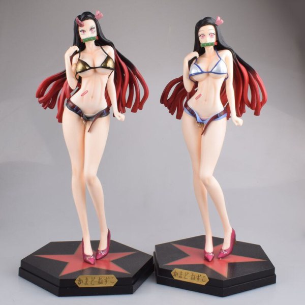 34cm Demon Slayer Kimetsu No Yaiba Action Figure Anime Trendy Brand Blue Black Swimsuit PVC Collection Model Dolls Toy for Gifts