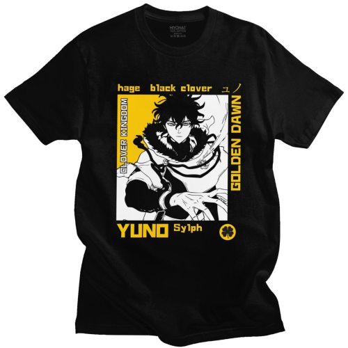 Fashion Anime Black Clover Yuno T Shirt for Men O-neck Short Sleeve Japanese Manga Tee Casual Tshirt Pure Cotton Tops Merch Gift
