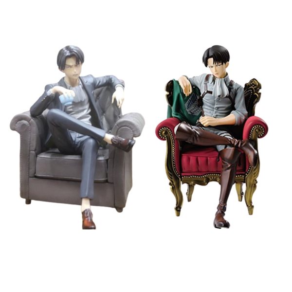 Attack on Titan Anime Figures Levi Ackerman Black Suit PVC Toys Sitting Soft Action Figma Rivaille Brinquedos Ichiban Doll Model