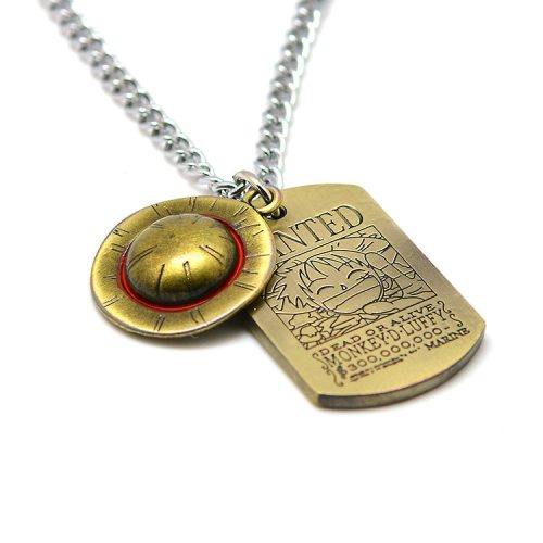 Anime One Piece Necklace Luffy Straw Hat And Skull Logo Dog Tag Pendant Men Fashion Choker Accessories Jewelry Figure Toys