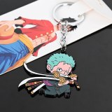 Anime One Piece Keychains Necklace Roronoa Zoro Trafalgar Law Monkey D. Luffy Metal Keyrings Pendants Holder Chaveiro Figure Toy