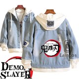 Anime Demon Slayer Kamado Tanjirou Cosplay Hoodies Kimetsu no Yaiba Men Women Jeans Denim Unisex Casual Coats Jackets