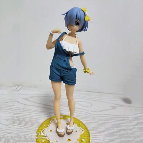 23cm Re:Life In A Different World From Zero Rem Anime Action Figure Swimsuit Strap Denim PVC Collection Model Dolls Toys Gifts
